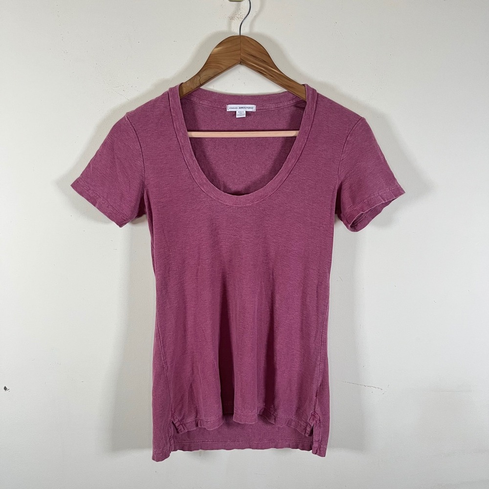 James Perse Standard Slub Jersey T-Shirt Scoop Neck Cotton Berry Pink Womens 1